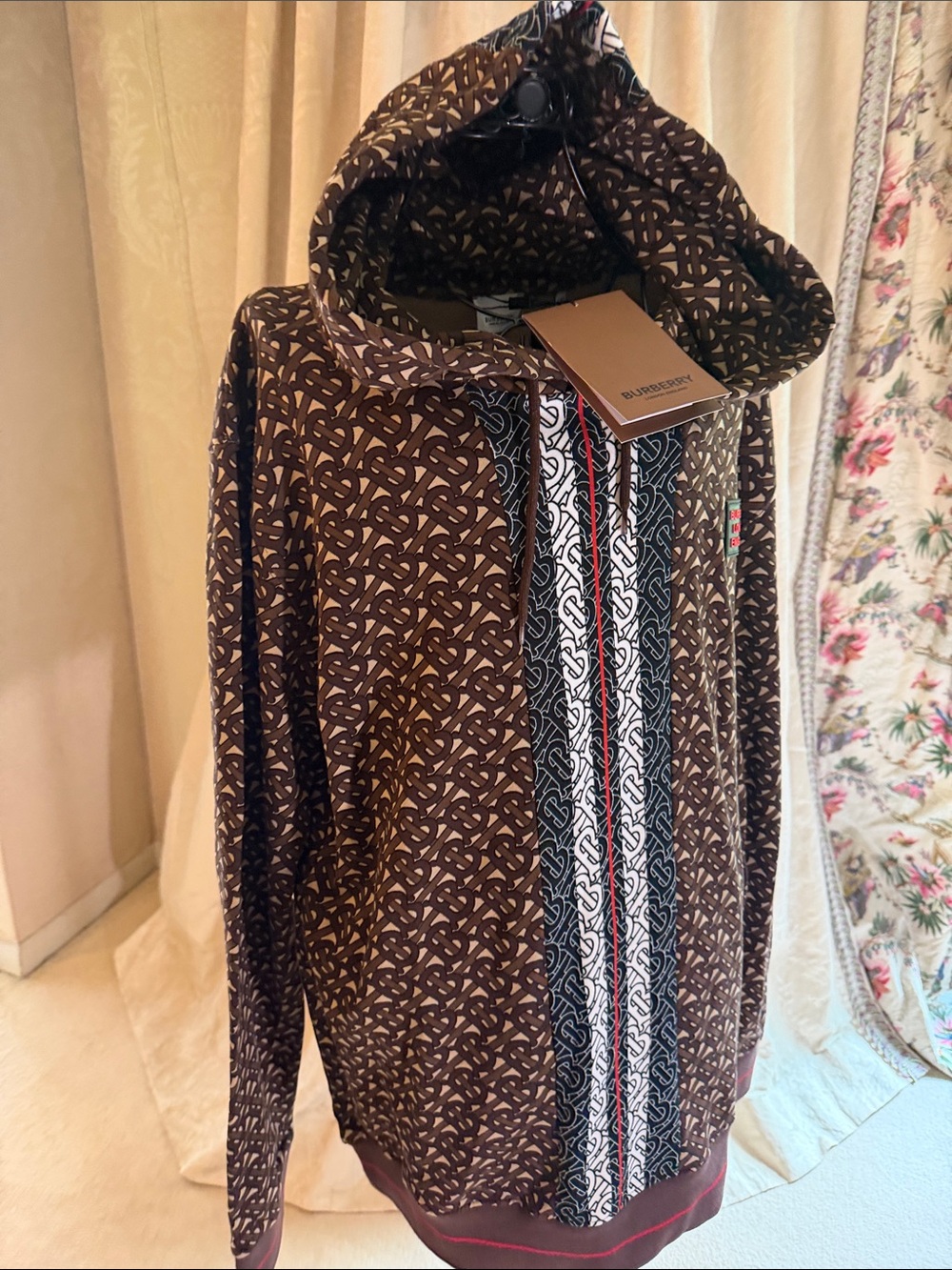 Burberry Brown Monogram Hooded Sweatshirt with Contrast Stripe